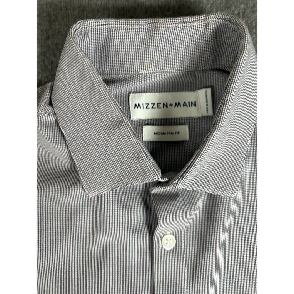 Mizzen Main Performance Shirt Mens M Gray Multicolor Checks Trim Fit‎ Medium LS - Picture 3 of 8